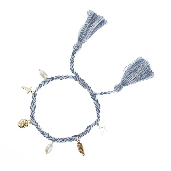 Dark Woven Friendship Bracelet W/Charms Blue