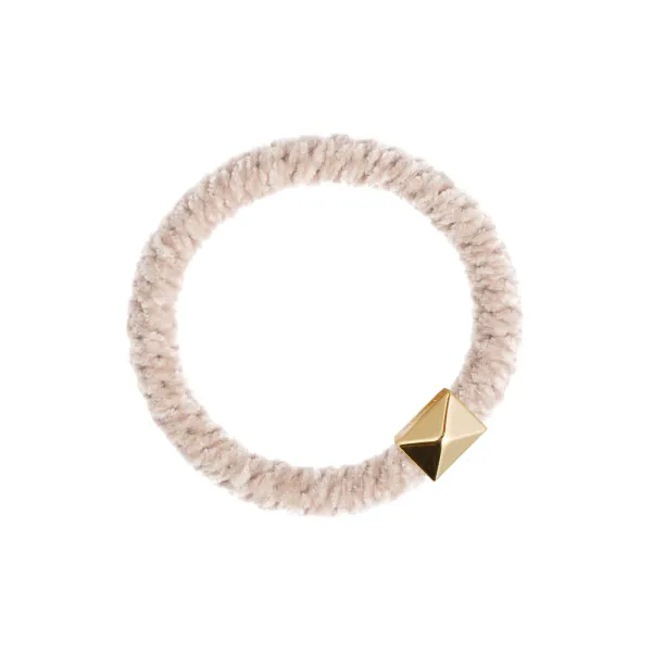 Dark Fluffy Hair Tie Sand W Gold